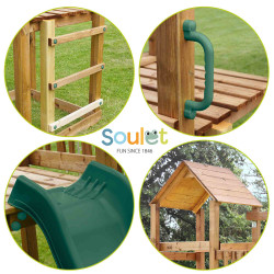 Aire de jeux en bois avec balançoire et toboggan – Nouméa - 2 balançoires avec assises en bois - Accessoires inclus