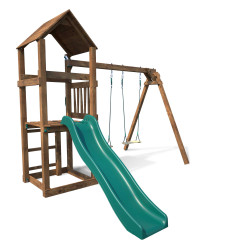 Aire de jeux en bois avec balançoire et toboggan – Nouméa - 2 balançoires avec assises en bois