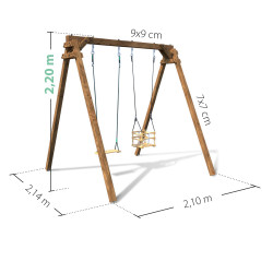 Portique balançoire en bois traité carré, 2 agrès - Ambre - Dimensions