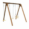 Portique balançoire en bois carré, Objectif Nature 3 agrès - Ulysse - Vue de 3/4 sur fond blanc