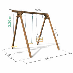 Portique balançoire en bois carré, Objectif Nature 3 agrès - Ulysse - Dimensions
