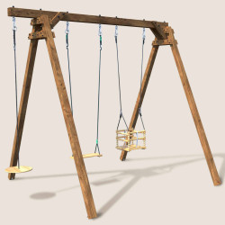 Portique balançoire en bois 3 agrès avec siège bébé et corde disque ULYSSE