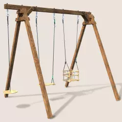 Portique balançoire en bois 3 agrès avec siège bébé et corde disque ULYSSE