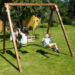 Portique balançoire en bois traité carré, Objectif Nature 3 agrès - Pierre - Usage familial en extérieur