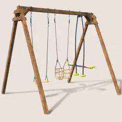 Portique balançoire en bois 3 agrès avec siège bébé et face à face PIERRE