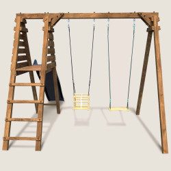 Balançoire avec toboggan en bois traité carré, Objectif Nature 2 agrès - Prune - Vue de dos