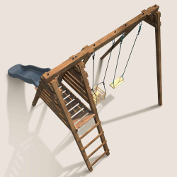 Balançoire avec toboggan en bois traité carré, Objectif Nature 2 agrès - Prune - Vue de dessus