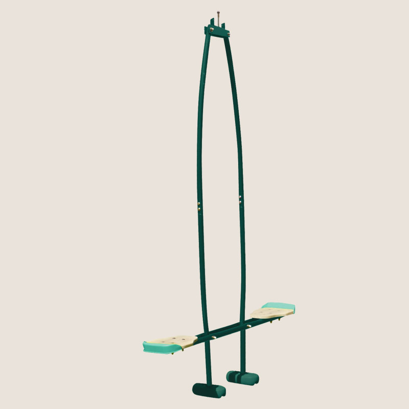 Vue packshot beige avec balançoire face à face 2 enfants en métal avec assises en bois