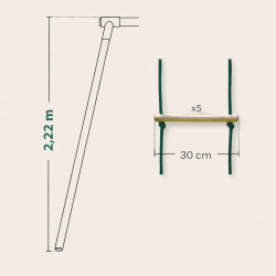 Zoom Échelle en bois 5 barreaux enfant - Agrès pour portiques 2m à 2m50 détails dimensions