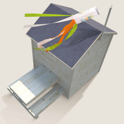 Cabane enfant Tiana en bois vue de dessus feutre bitumeux toiture et table piquenique