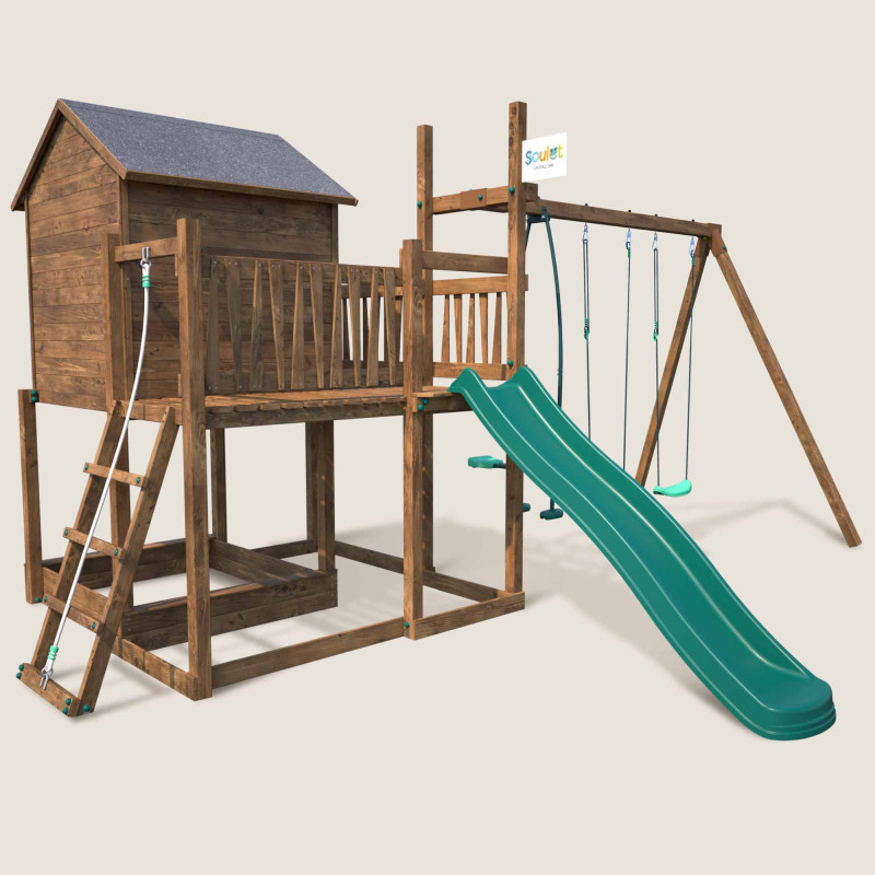 Aire de jeux pour enfant maisonnette avec portique - COTTAGE - Vue 3/4 droite
