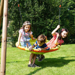 Balançoire nid d'oiseau rond 100 cm avec trou donuts panier enfant - Pour 3 enfants de 3 à 12 ans, 150 kg max (50 kg x3)