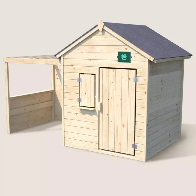 Cabane maisonnette en bois avec pergola pour enfants Alpaga - Vue de côté - Vue générale