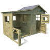 Cabane en bois traité pour enfant avec préau et banc - Hacienda - Vue 3/4 gauche - Fond blanc