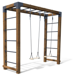 Portique multi-activités HECTOR en bois avec 2 balançoires réglables fond blanc