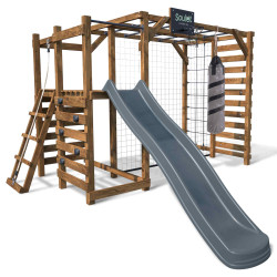 Aire de jeux multisport ACHILLE avec mur d’escalade et corde à grimper fond blanc