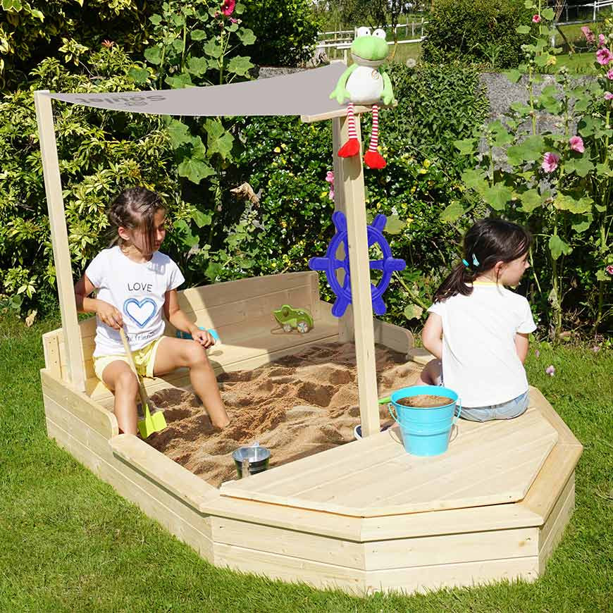 Bac à sable en bois coulissant pour enfants – TP Bateau Pirate