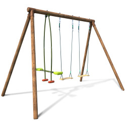 Portique balançoire en bois CONFETTIS avec 3 agrès et face à face sur fond blanc