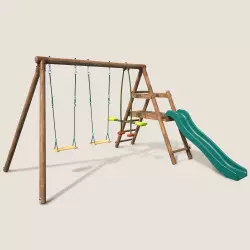 Portique balançoire en bois 3 agrès avec face à face FIESTA