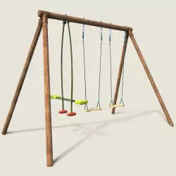 Portique balançoire en bois 3 agrès avec face à face CONFETTIS