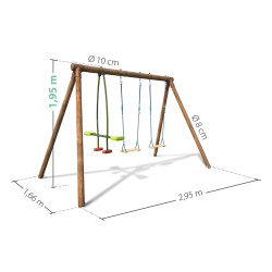 Dimensions du portique balançoire en bois FIESTA avec hauteur de 1,95 m