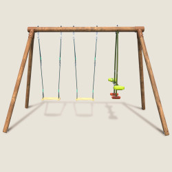 Vue arrière du portique balançoire en bois FIESTA avec 3 agrès et face à face