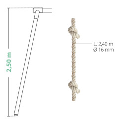 Dimensions de la corde à nœuds longueur 2,40 m diamètre 1,6 cm