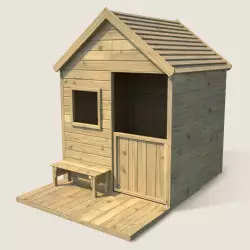 Cabane en bois traité avec terrasse et banc enfants HEIDI