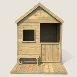 Cabane en bois traité avec terrasse et banc enfant - Heidi - Vue de face