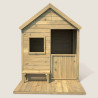 Cabane en bois traité avec terrasse et banc enfant - Heidi - Vue de face