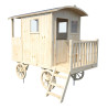 Cabane maisonnette en bois mobile pour enfant - Roulotte Carry - Vue 3/4 droite - Fond blanc
