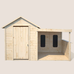 Cabane en bois avec préau pour enfants – Sarah - Vue de face