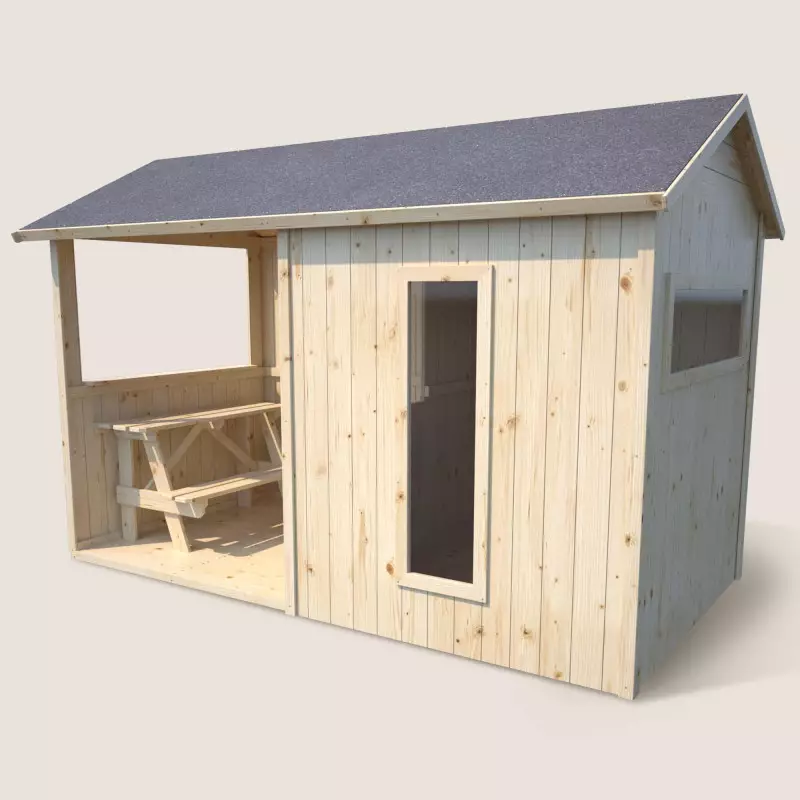 Cabane maisonnette en bois pour enfants avec table - Jazz - Vue 3/4 droite image principale