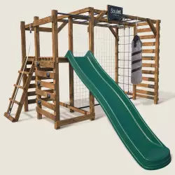 Portique multisport avec toboggan, mur d’escalade et corde à grimper ACHILLE