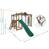 Dimensions de l’aire de jeux multisport ACHILLE avec toboggan et mur d’escalade