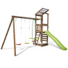 Aire de jeux avec mur d'escalade et portique - HAPPY Swing & Climbing 120 - Aire de jeux, avec toboggan h. 120 cm - Fond blanc