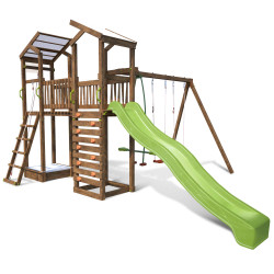 Aire de jeux pour enfant 2 tours avec pont et portique - FUNNY Swing & Bridge 150 - Aire de jeux avec toboggan hauteur 150 cm -