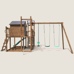 Aire de jeux pour enfant maisonnette avec portique et mur d'escalade - COTTAGE FUNNY - Vue de dos