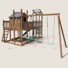 Aire de jeux pour enfant maisonnette avec portique et mur d'escalade - COTTAGE FUNNY - Vue 3/4 gauche