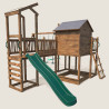 Aire de jeux pour enfant maisonnette avec portique et mur d'escalade - COTTAGE FUNNY - Vue 3/4 droite