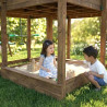 Aire de jeux pour enfant maisonnette avec portique et mur d'escalade - COTTAGE FUNNY - ambiance enfants jouent bac à sable