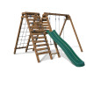Balançoire HERA en bois Soulet avec toboggan, tipi et siège bébé 3 agrès sur fond blanc
