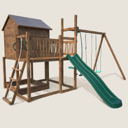 Aire de jeux pour enfant maisonnette avec portique - COTTAGE - Vue 3/4 droite