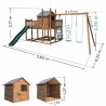 Aire de jeux pour enfant maisonnette avec portique et corde à  grimper - COTTAGE HAPPY - Dimensions du produit