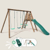 Balançoire en bois 4 agrès siège bébé, face à face, toboggan JONQUILLE - Vue de 3/4