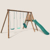 Station balançoire en bois traité pour enfant 3 agrès et toboggan - Ankara - Vue 3/4 droit