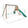 Station balançoire en bois traité pour enfant 3 agrès et toboggan - Ankara - Dimensions du produit