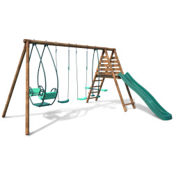 Station de jeux avec portique en bois balançoire et toboggan - Jacinthe - Vue 3/4 droite - Fond blanc