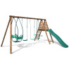 Station de jeux avec portique en bois balançoire et toboggan - Jacinthe - Vue 3/4 droite - Fond blanc