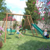 Portique en bois avec balançoire balancelle et toboggan - Nigel - Usage familial en extérieur.